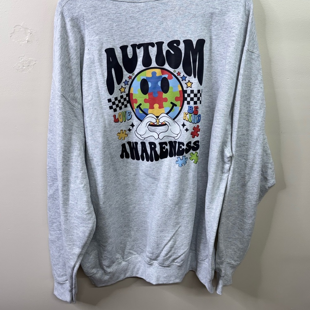 Autism Awareness Gray Crewneck Sweatshirt - Multicolor Graphic
